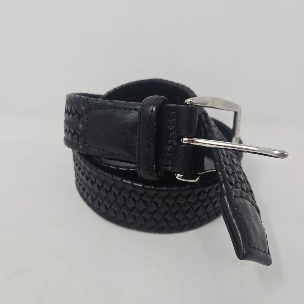 SAMUEL HUBBARD Black Belt Braided Italian Leather Belt 6-Strand Design Size 34